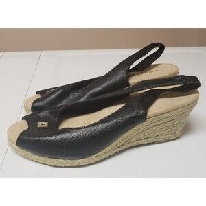 Lindsay Phillips Open Toe Espadrille Wedge Slingback Black Sandal Sz 9 NWBOX